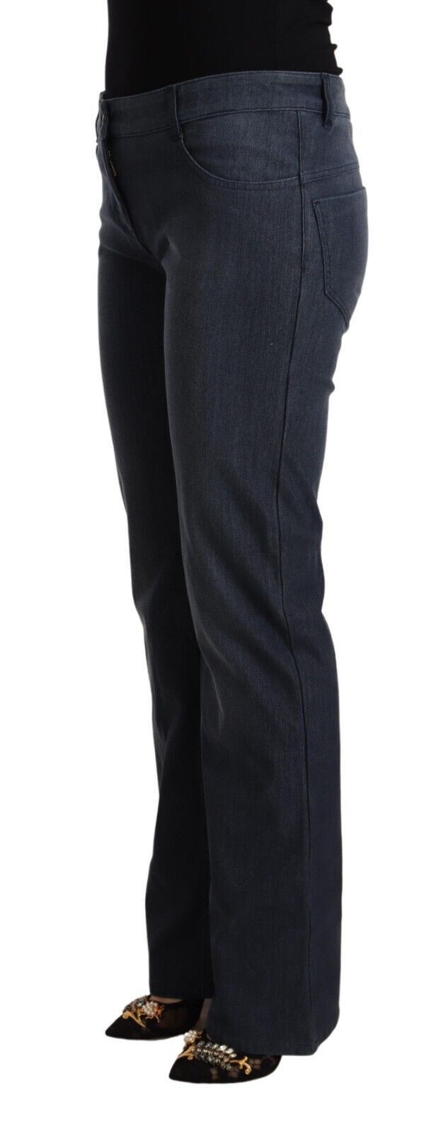 Mörkblå raka bomullsjeans