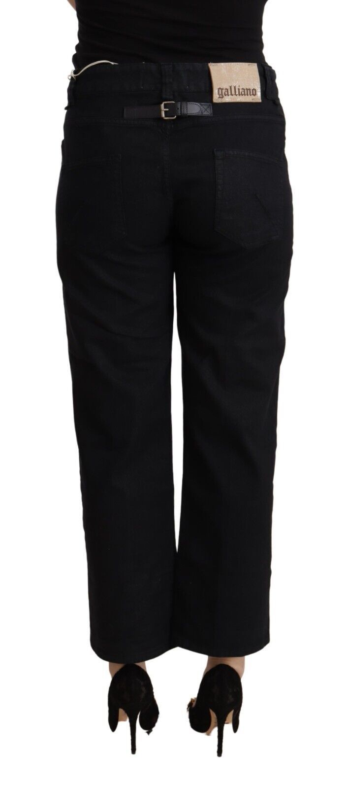 Svarta utsvängda, korta jeans med hög midja i bomull