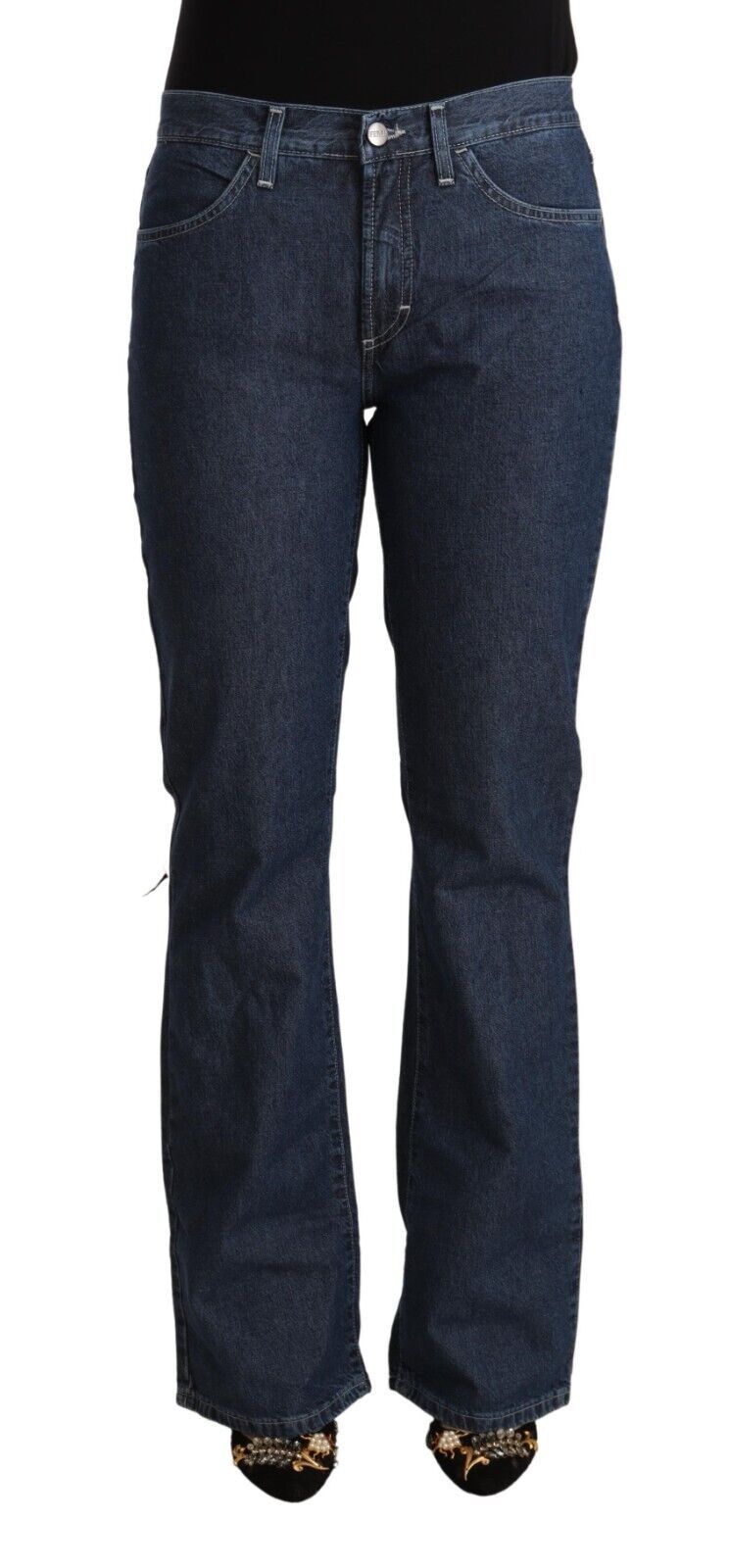 Blå bomullsjeans med medelhög midja och utsvängda denim