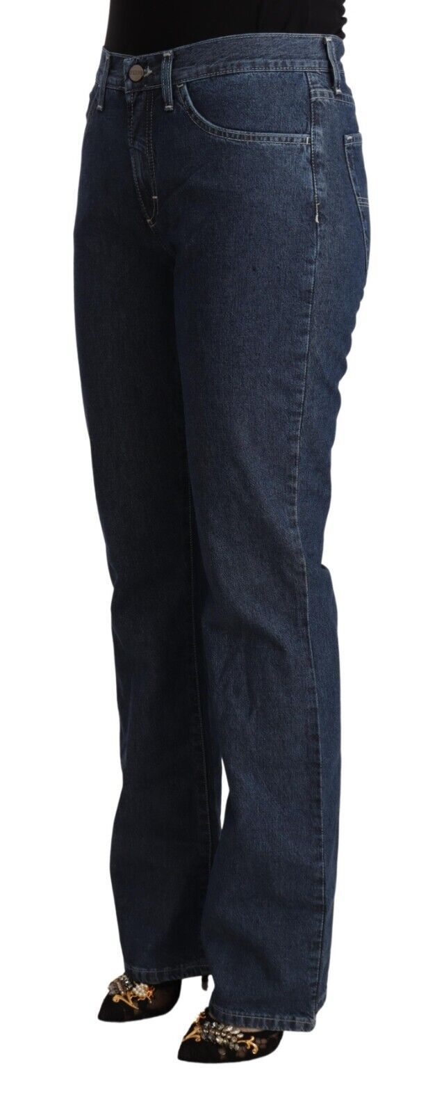 Blå bomullsjeans med medelhög midja och utsvängda denim