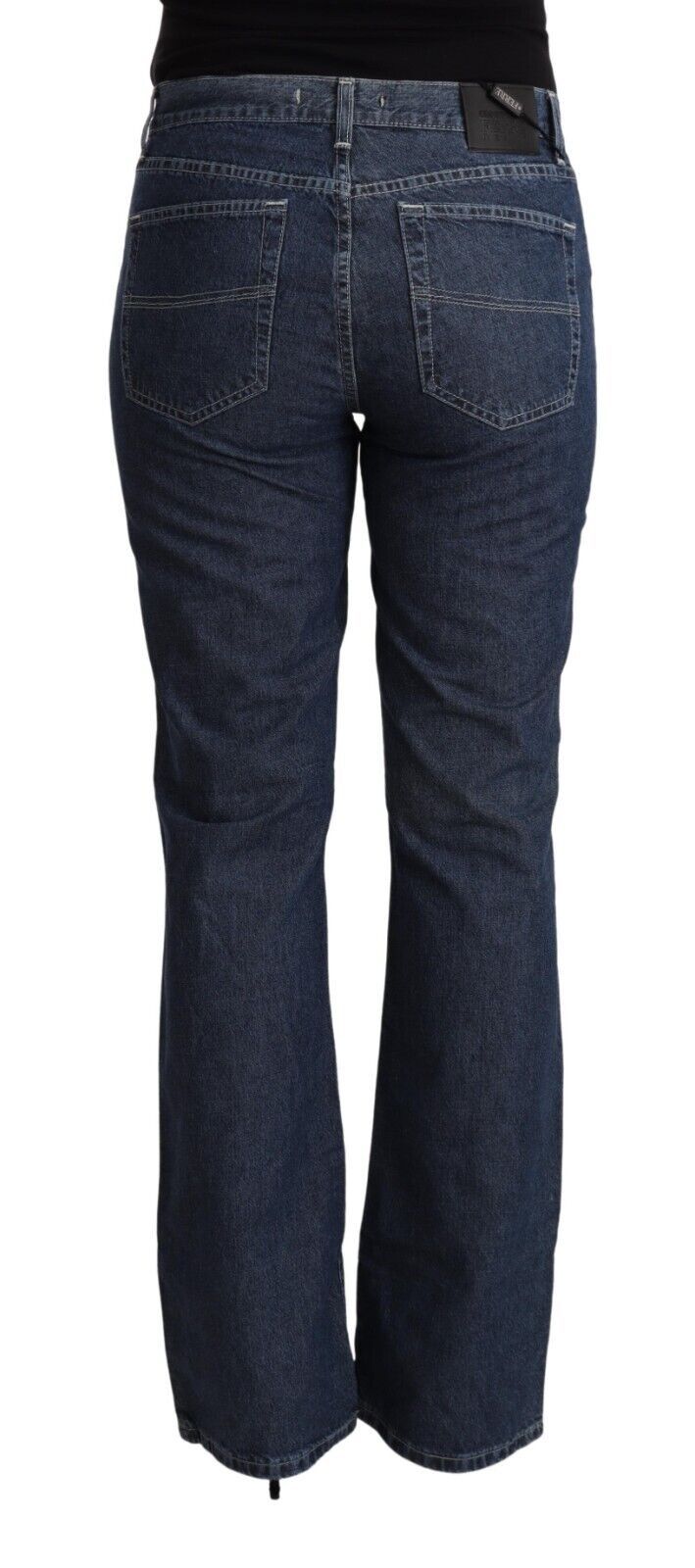 Blå bomullsjeans med medelhög midja och utsvängda denim
