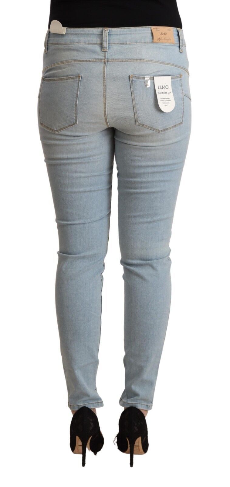 Ljusblå bomullsjeans med medelhög midja och smal passform