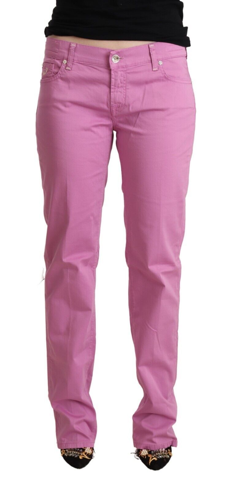 Rosa bomullsjeans med låg midja och avsmalnande denim