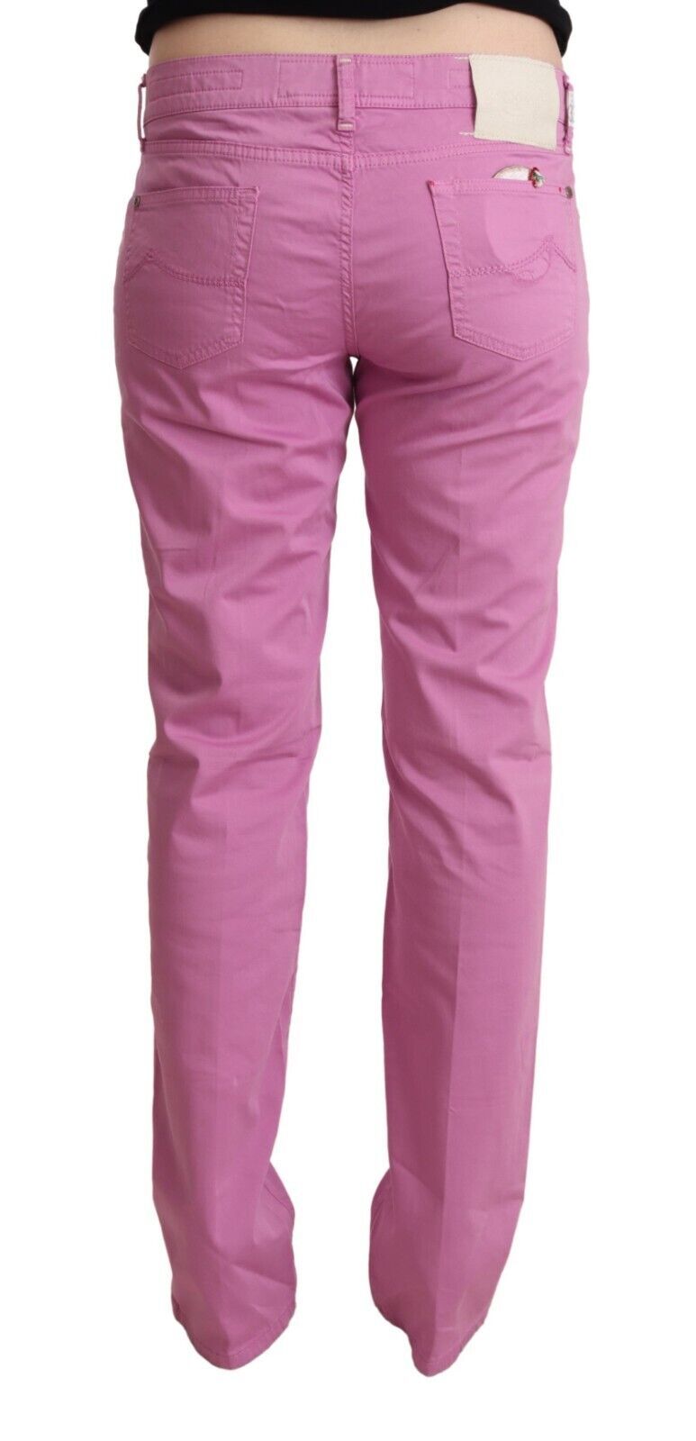 Rosa bomullsjeans med låg midja och avsmalnande denim