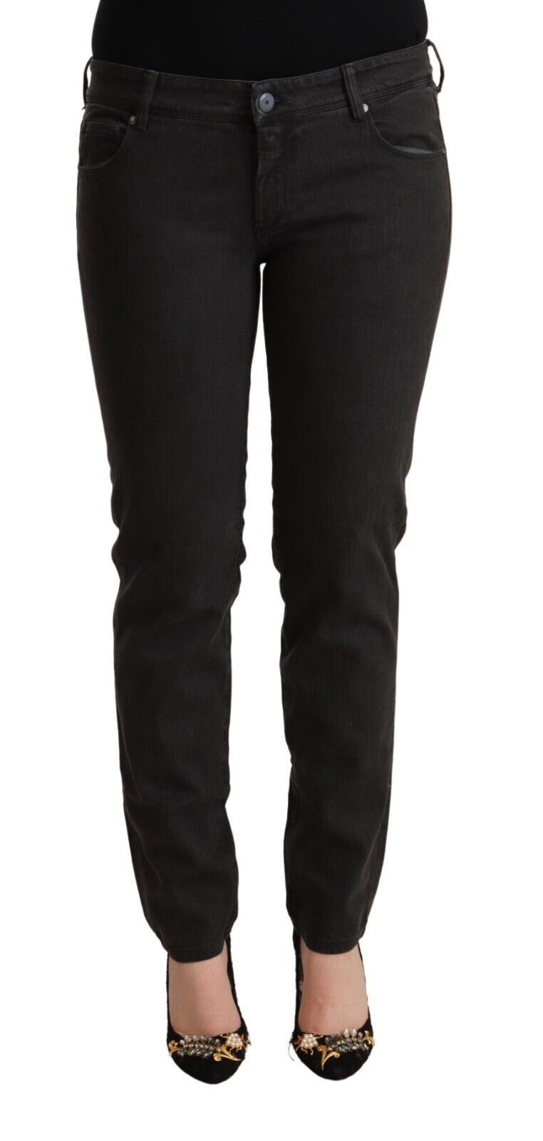 Svarta skinny jeans med låg midja och bomull