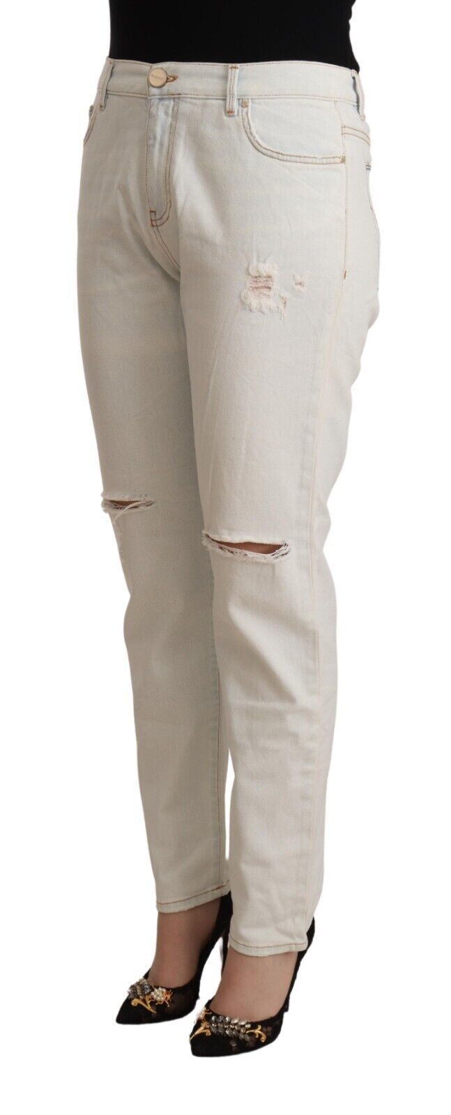 Vita bomullsslitna skinny jeans med medelhög midja