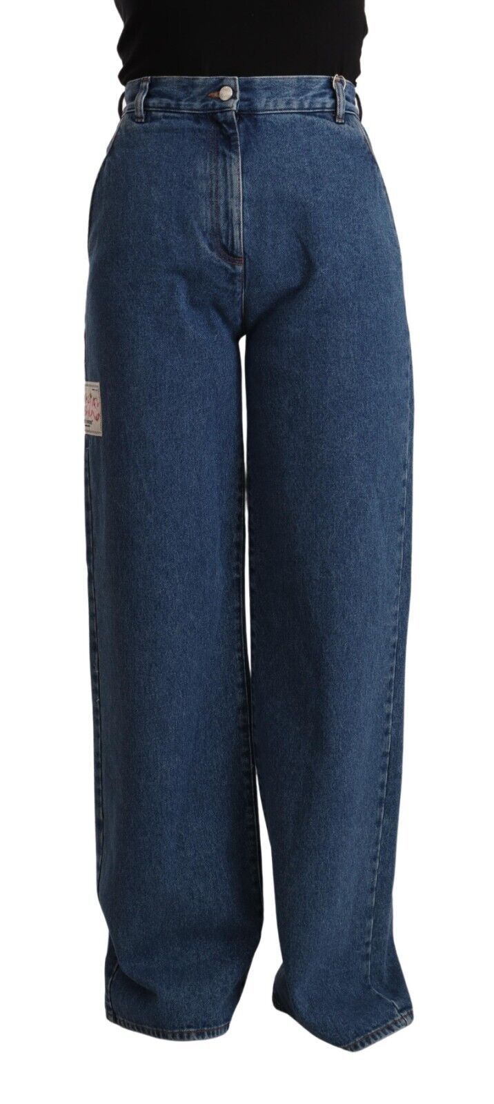 Blå bomullsjeans med hög midja och vida ben