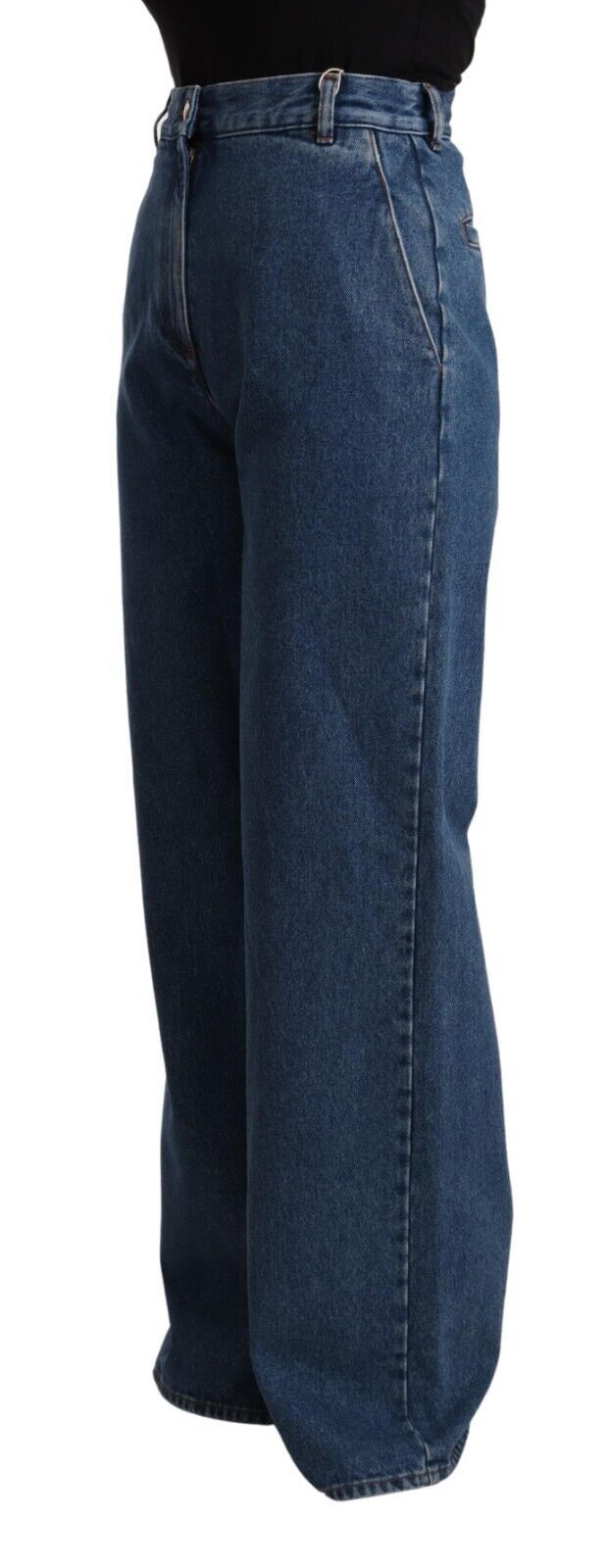 Blå bomullsjeans med hög midja och vida ben