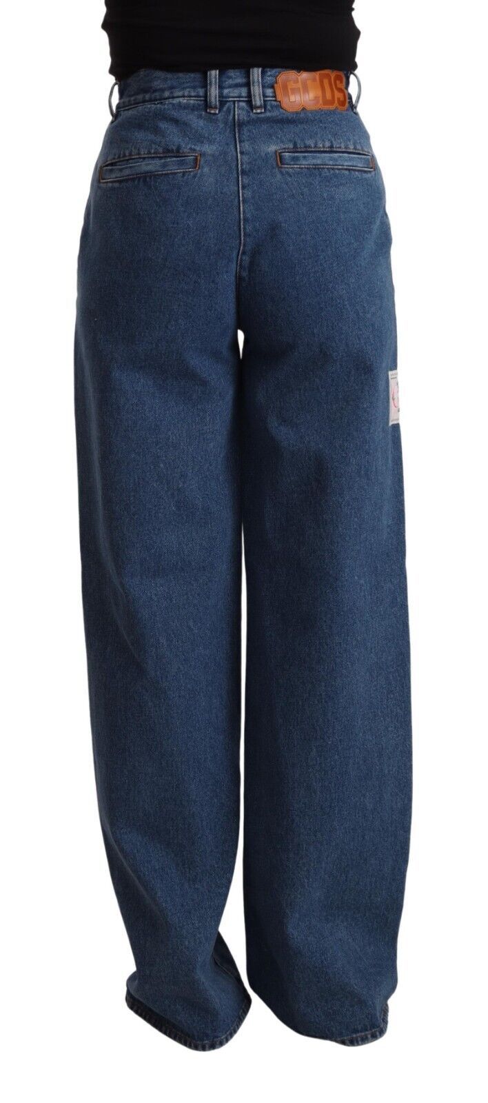 Blå bomullsjeans med hög midja och vida ben
