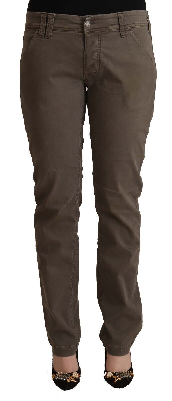 Bruna bomullsjeans med låg midja och smal passform