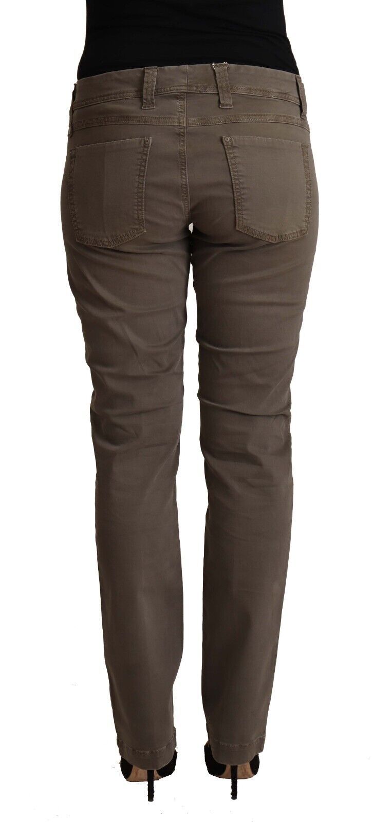 Bruna bomullsjeans med låg midja och smal passform