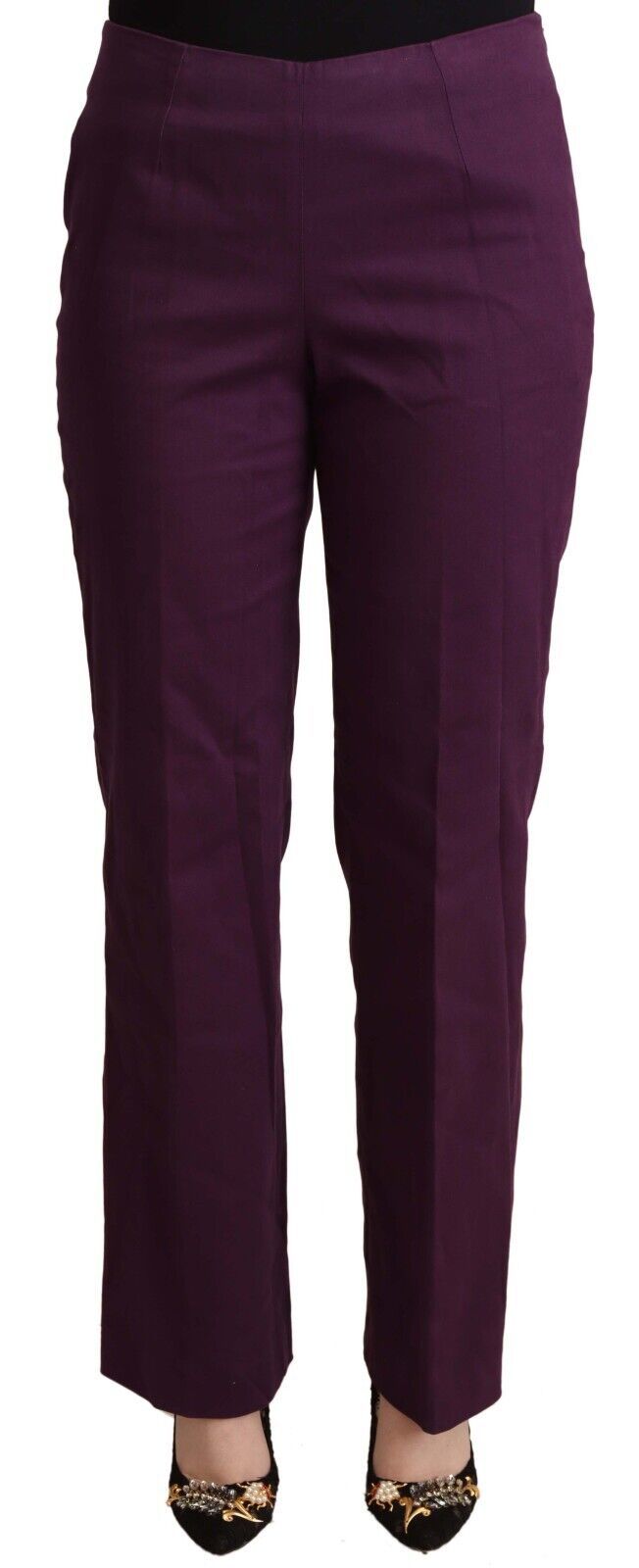 Violetta högmidjade avsmalnande casualbyxor