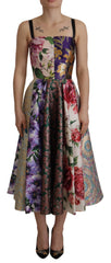 Dolce & Gabbana Dress Midi Patchwork Floral Jaquard Silk