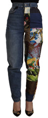 Dolce & Gabbana Blue Jeans Jacquard Majolica High Waist Pants
