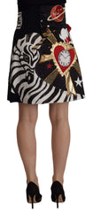 Dolce & Gabbana Black Love Clock Sequined Piano Skirt