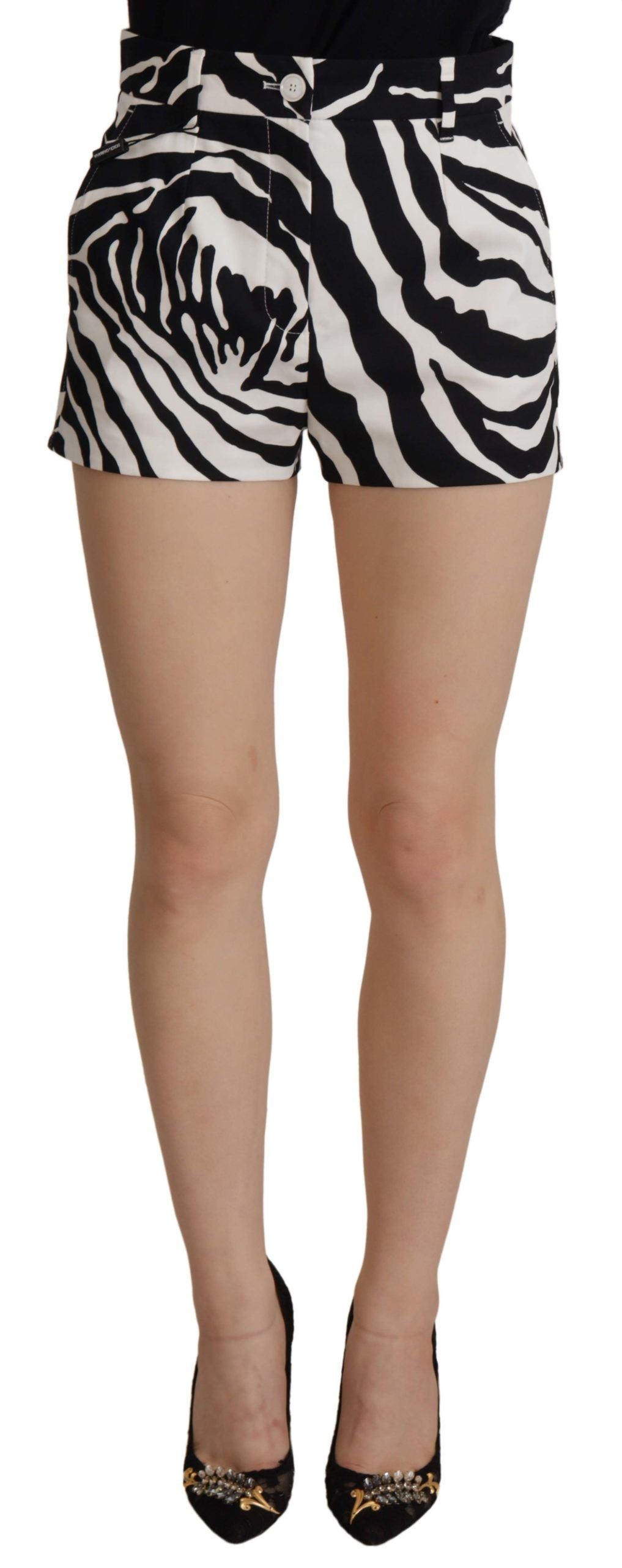 Svarta vita bomullsstretchiga hotpants-shorts