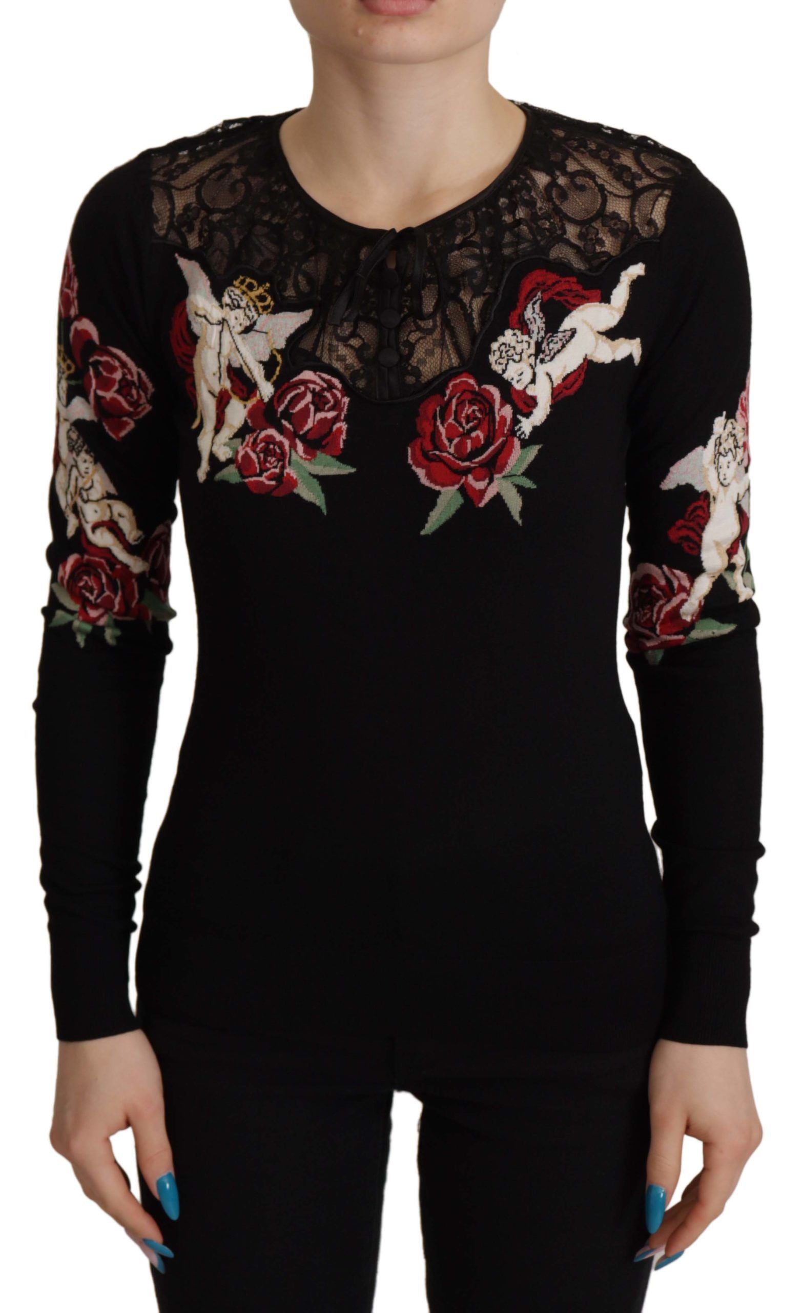 Svart blonde cardigan med engelroser