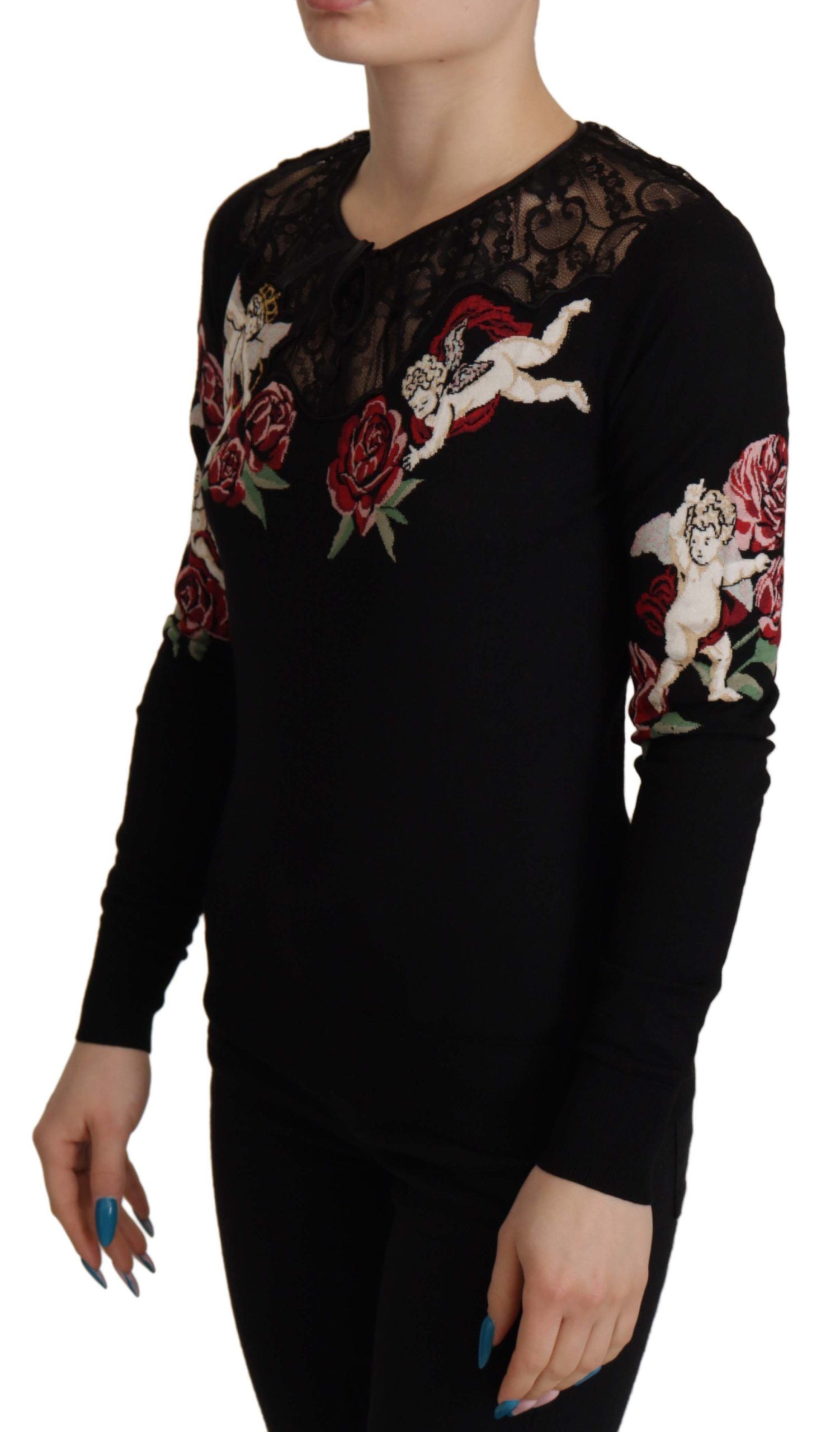 Svart blonde cardigan med engelroser
