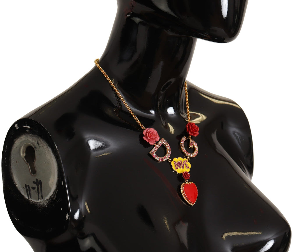 Gull Rose Love Crystal Charm-kjedekjede