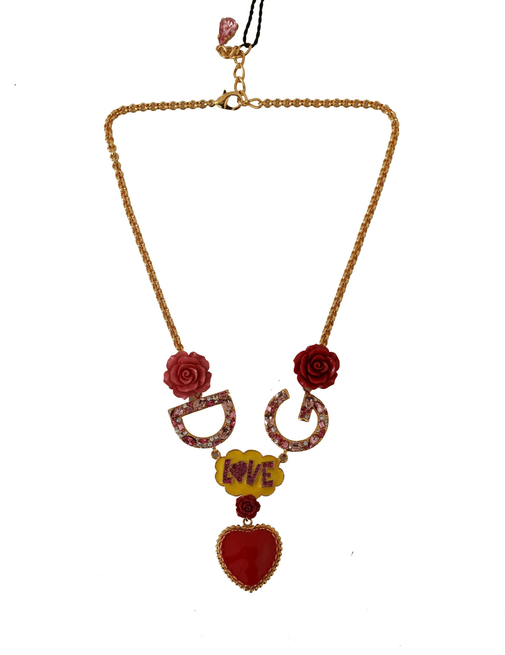 Gull Rose Love Crystal Charm-kjedekjede