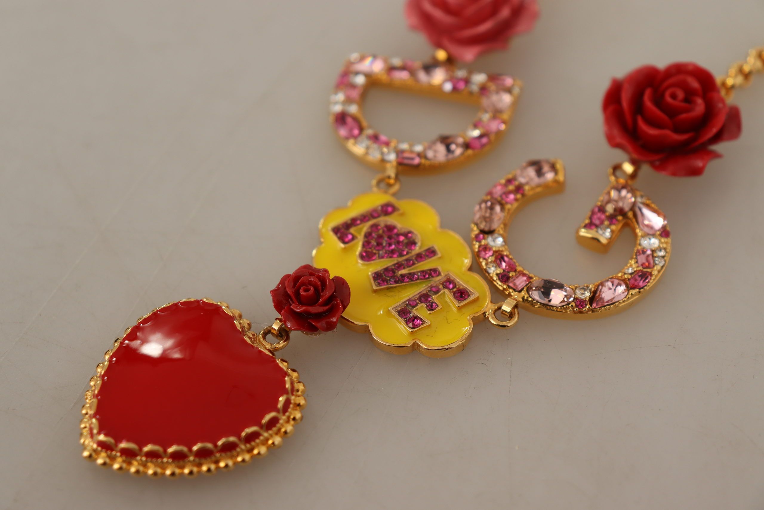 Gull Rose Love Crystal Charm-kjedekjede