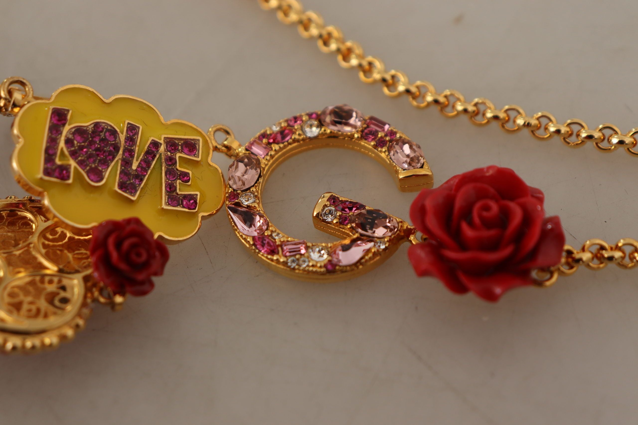 Gull Rose Love Crystal Charm-kjedekjede