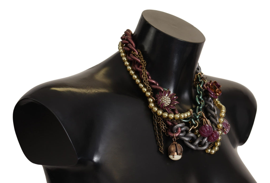 Halsband med siciliansk blommig kristall i guldmässing