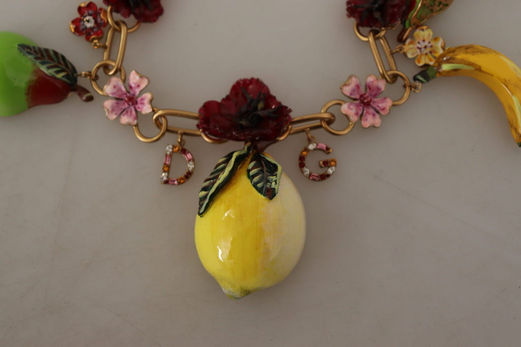 Halsband med sicilianska frukter och rosor i guld och mässing