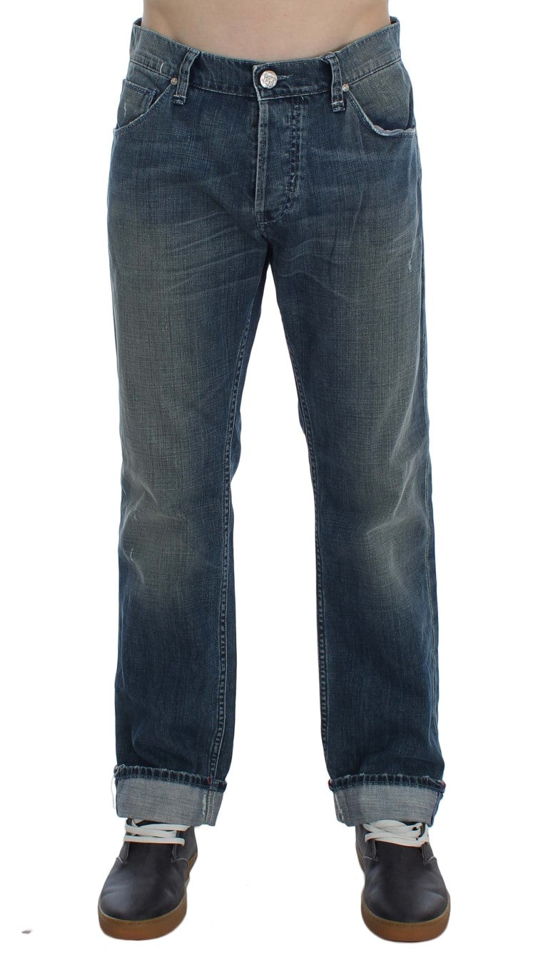 Blåvasket bomullsdenimjeans med vanlig passform