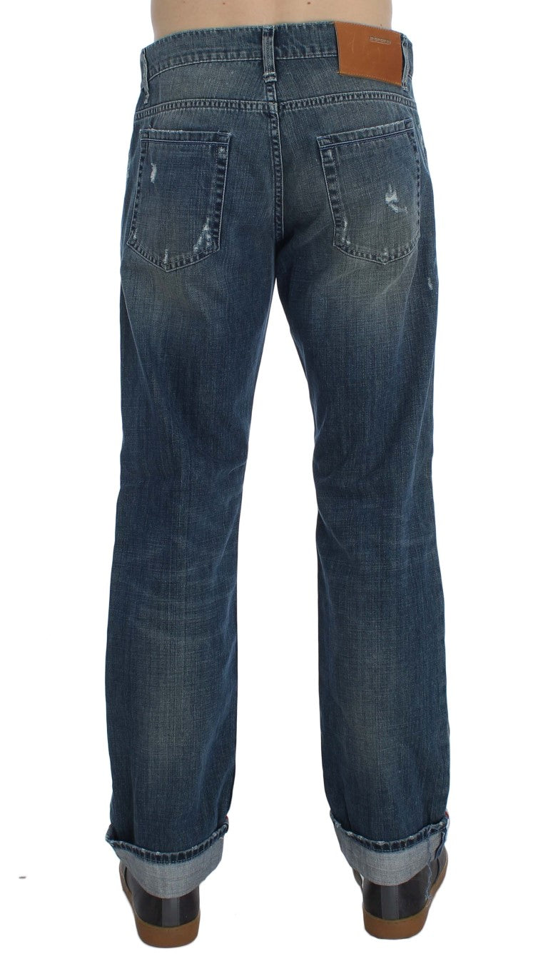 Blåvasket bomullsdenimjeans med vanlig passform