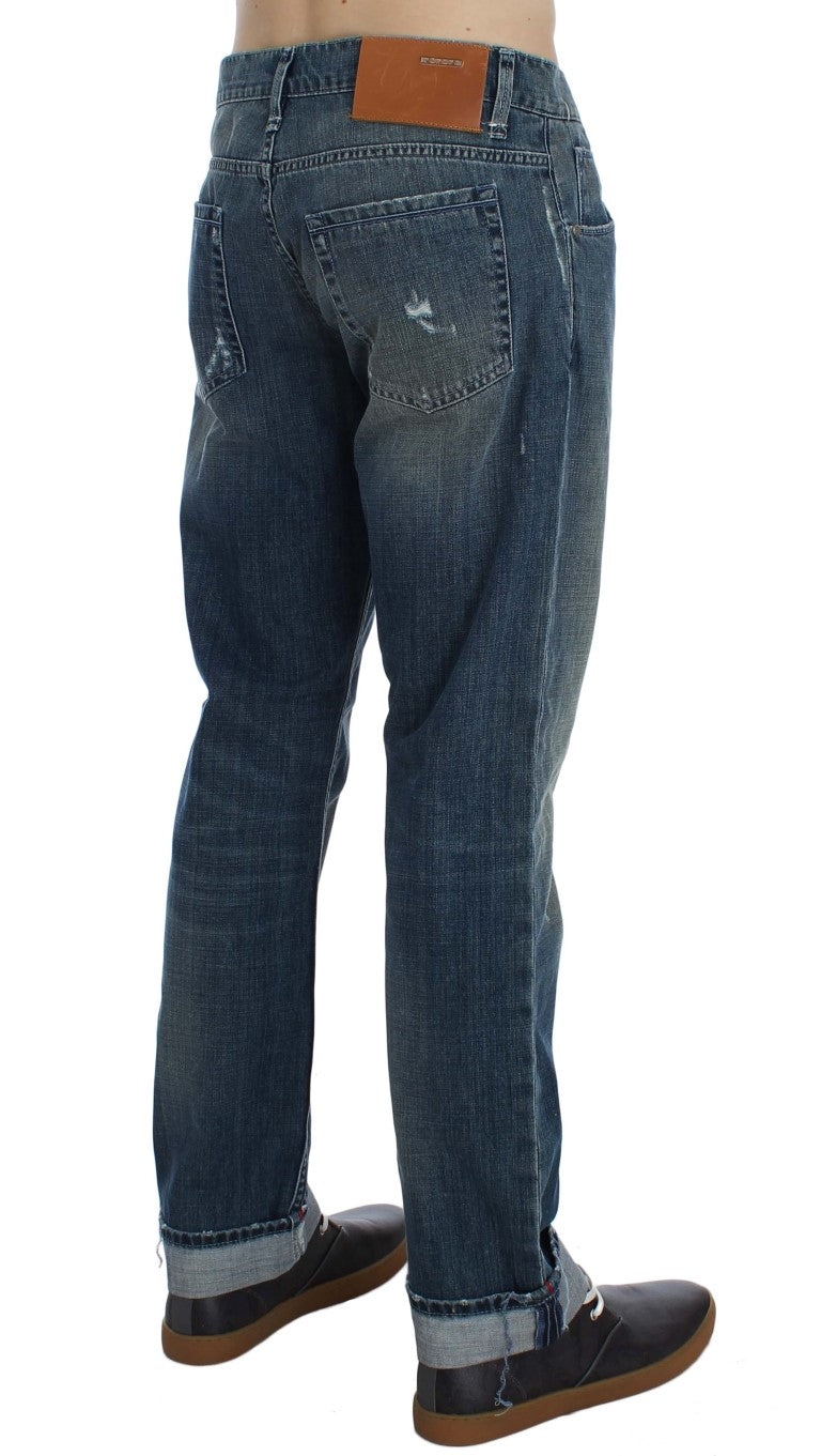 Blåvasket bomullsdenimjeans med vanlig passform
