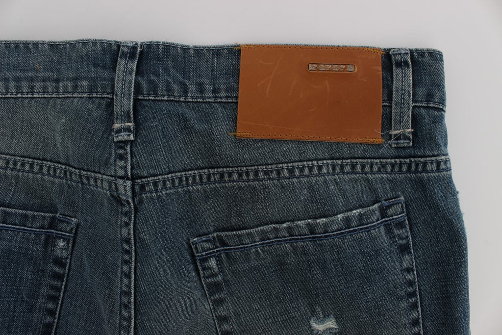 Blåvasket bomullsdenimjeans med vanlig passform