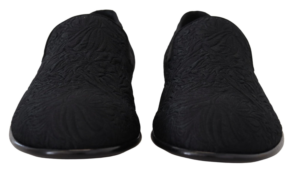 Svarte blomstermønster jacquard tøfler loafers sko