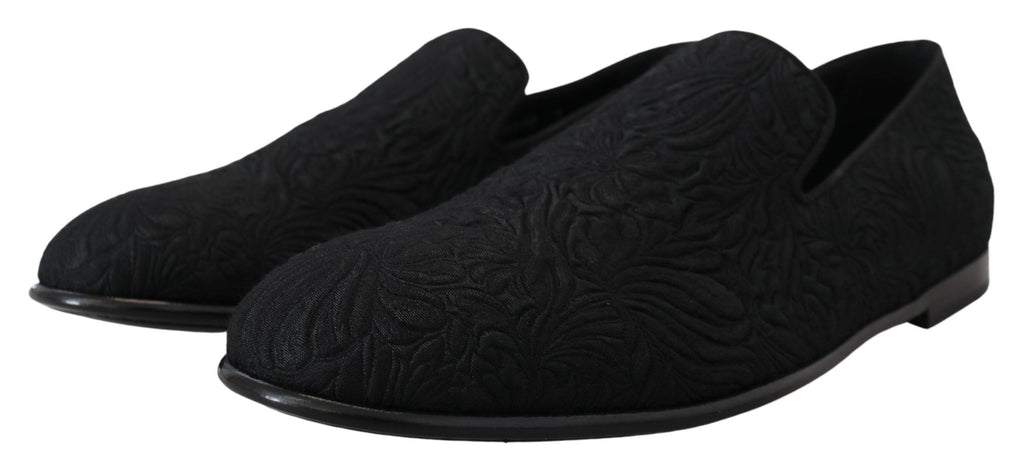 Svarte blomstermønster jacquard tøfler loafers sko