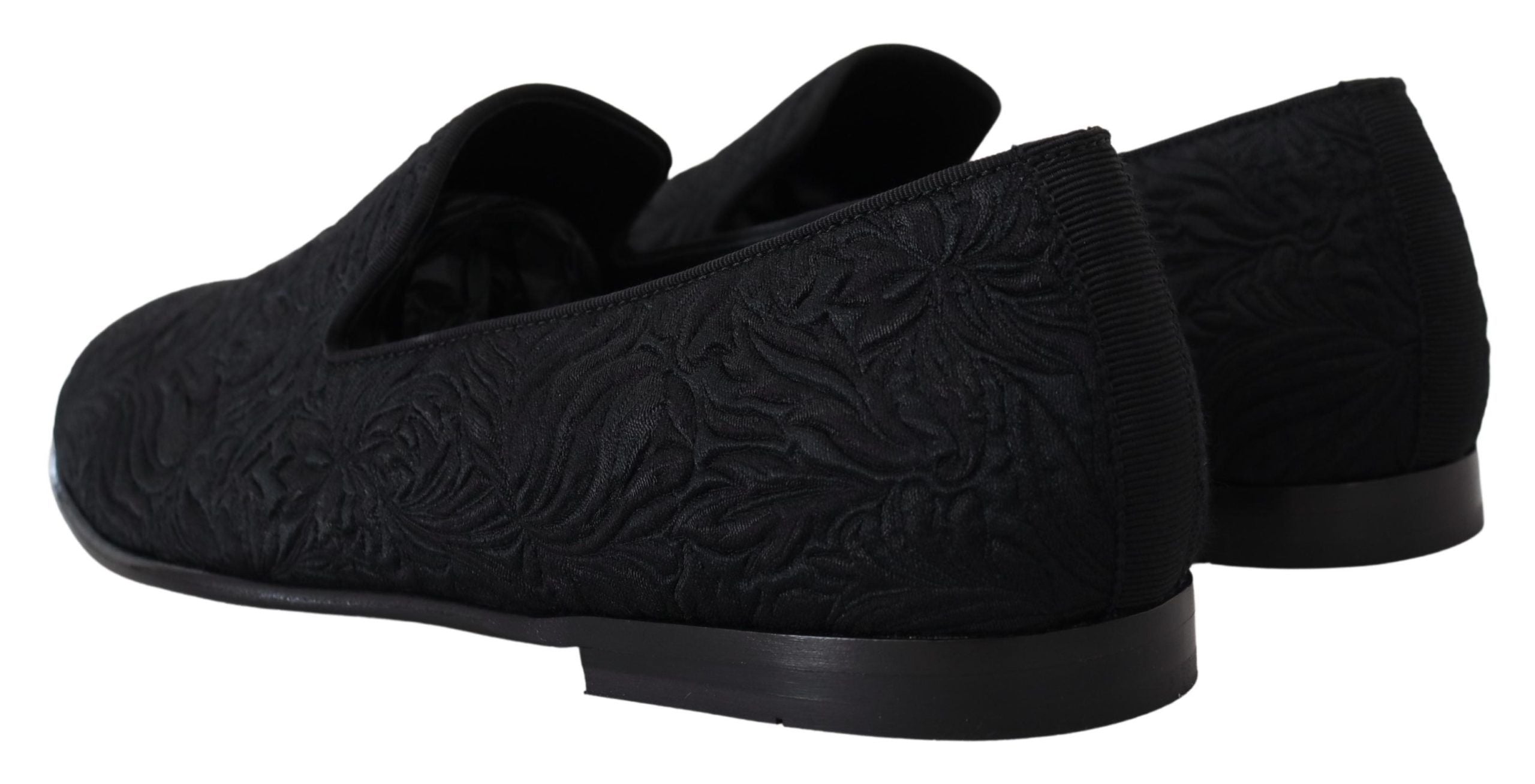 Svarte blomstermønster jacquard tøfler loafers sko