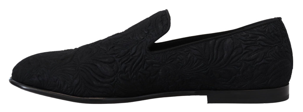 Svarte blomstermønster jacquard tøfler loafers sko