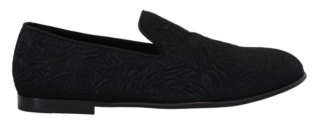 Svarte blomstermønster jacquard tøfler loafers sko