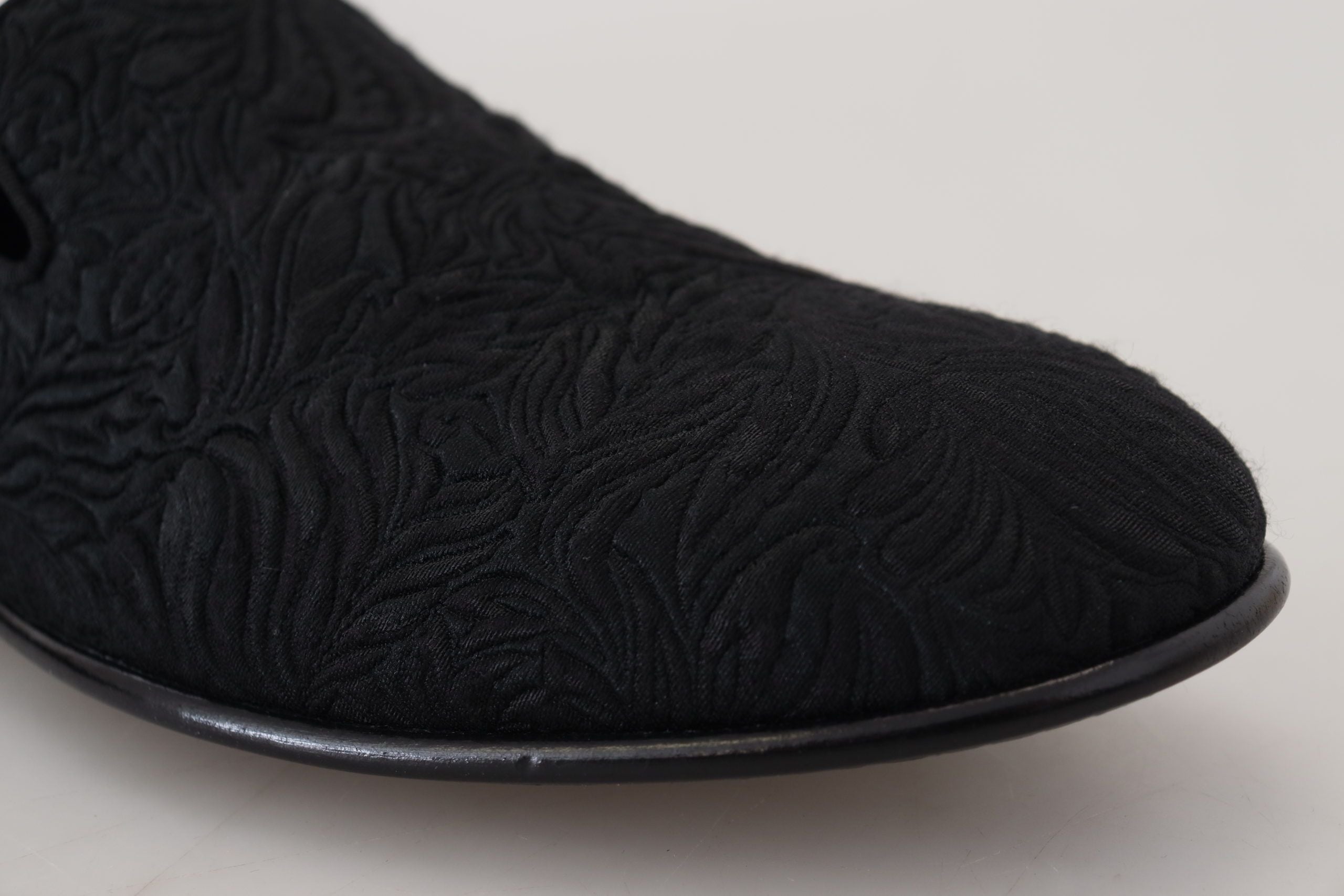 Svarte blomstermønster jacquard tøfler loafers sko
