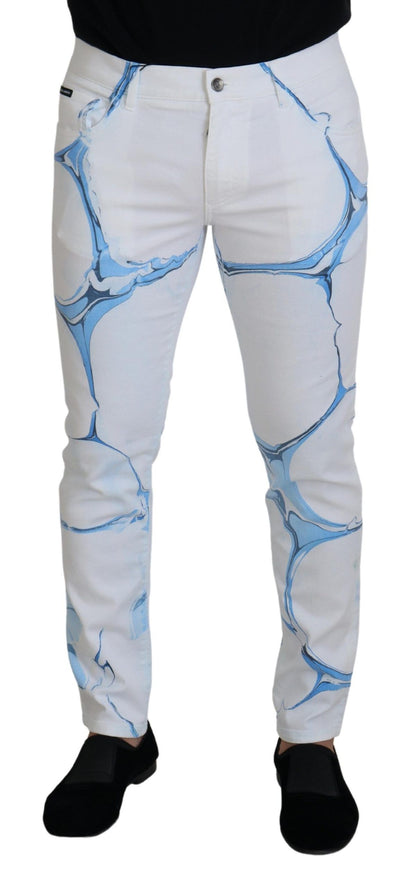 Dolce &amp; Gabbana Vita Blå Denim Bomullsjeans Stretchiga Skinny Fit Byxor