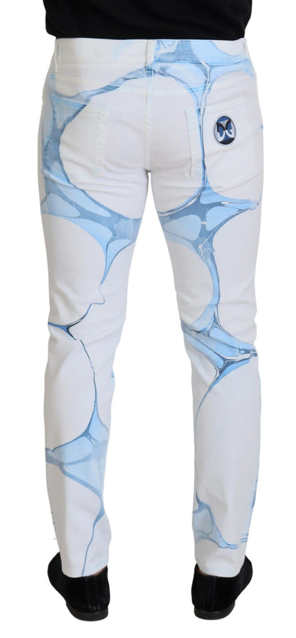 Dolce &amp; Gabbana Vita Blå Denim Bomullsjeans Stretchiga Skinny Fit Byxor