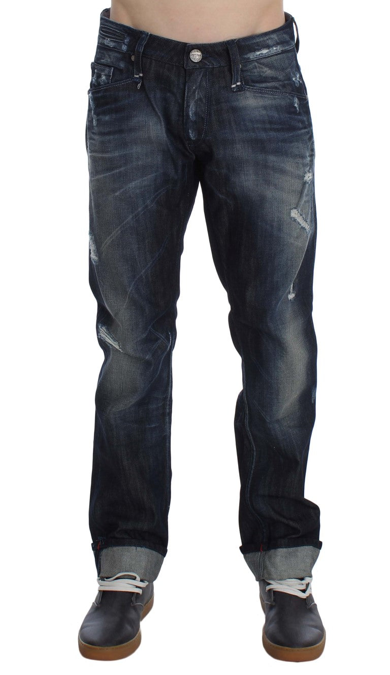 Blå bomullsjeans med vanlig rett passform