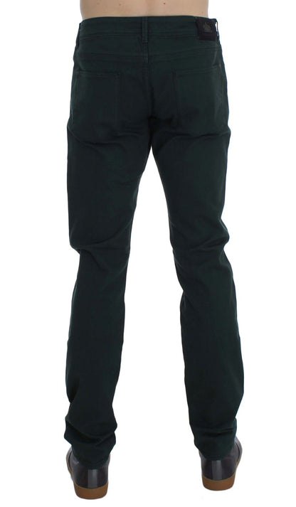 Gröna bomullsdenim stretchjeans med rak passform