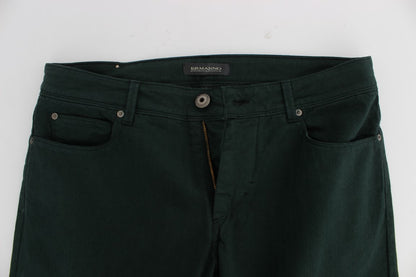 Gröna bomullsdenim stretchjeans med rak passform