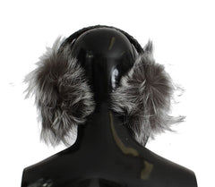 Dolce & Gabbana Gray Fox Fur Crystal Ear Muffs