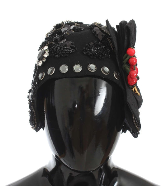 Dolce &amp; Gabbana Svart Kristall Guld Körsbär Brosch Hatt