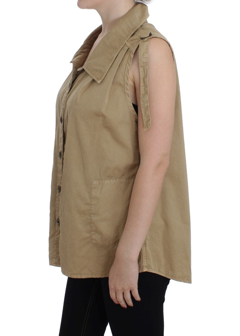 Beige bomullsärmlös skjorta