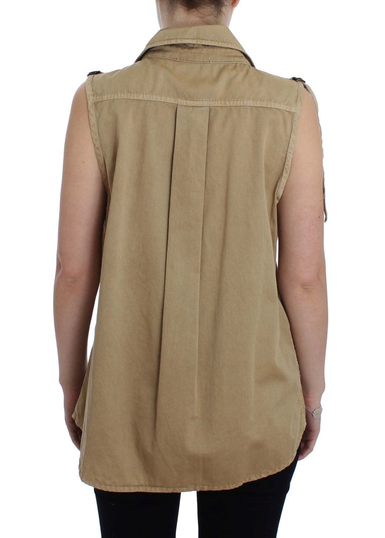Beige bomullsärmlös skjorta