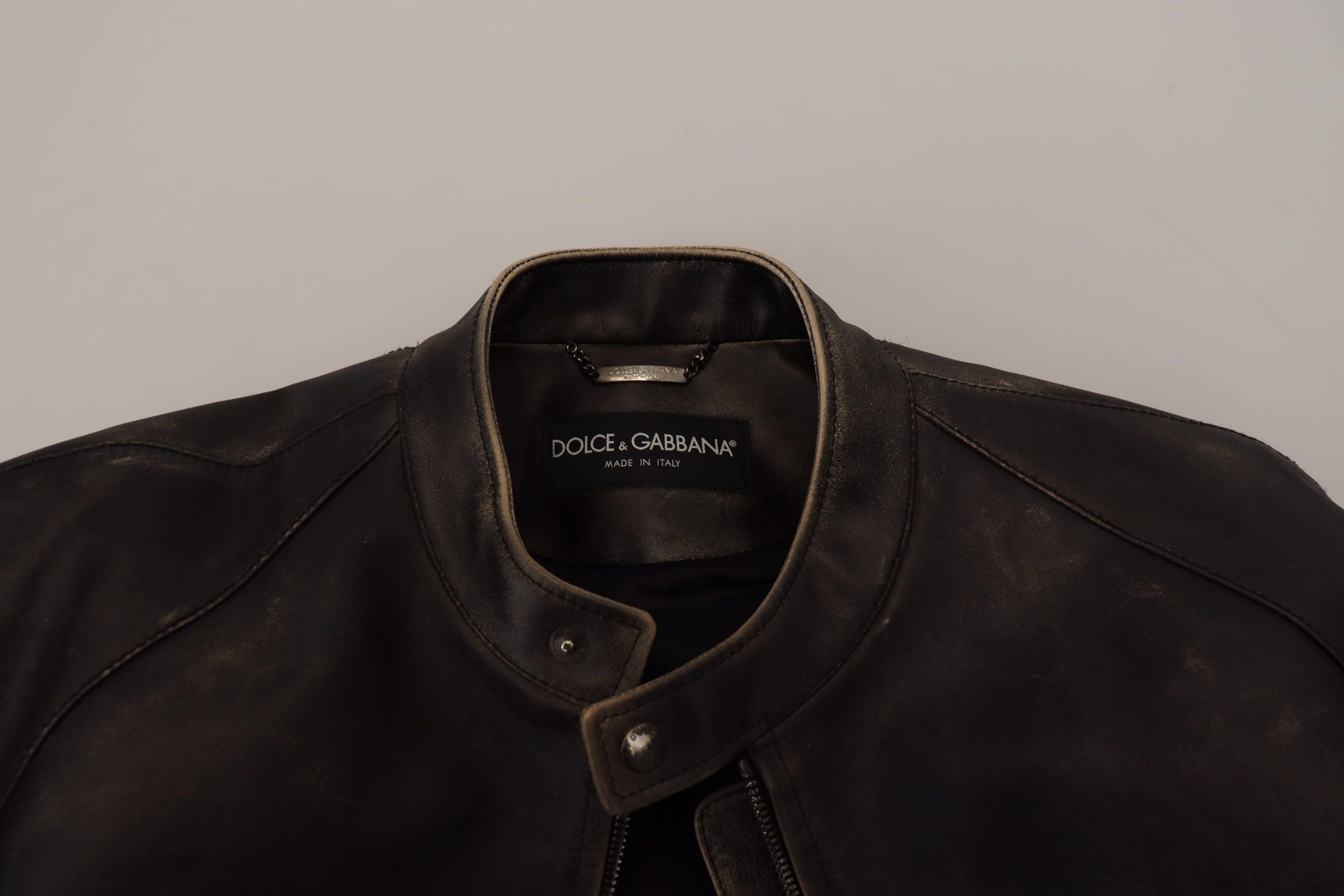 Dolce & Gabbana Black Leather Zipper Biker Coat Jacket