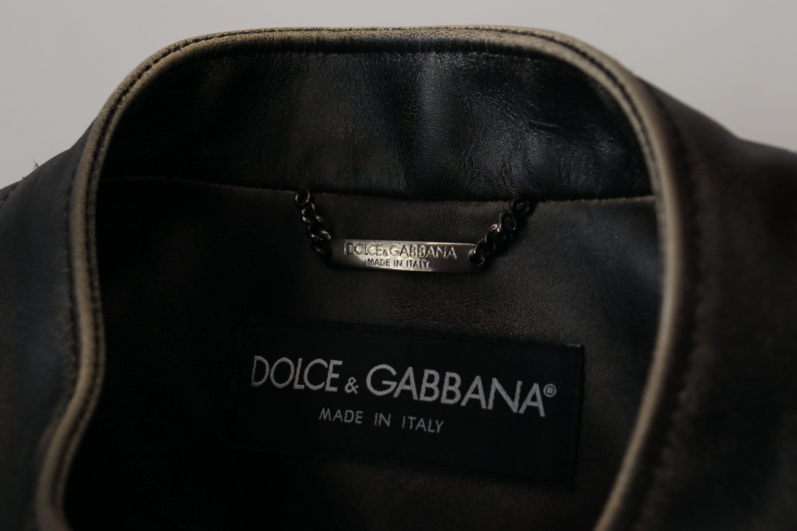 Dolce & Gabbana Black Leather Zipper Biker Coat Jacket
