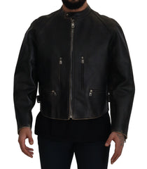 Dolce & Gabbana Black Leather Zipper Biker Coat Jacket